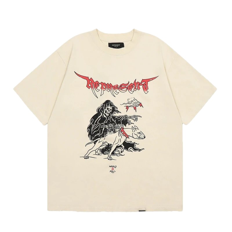 Represent Grim Reaper Print Vintage High Street Beige T-Shirt