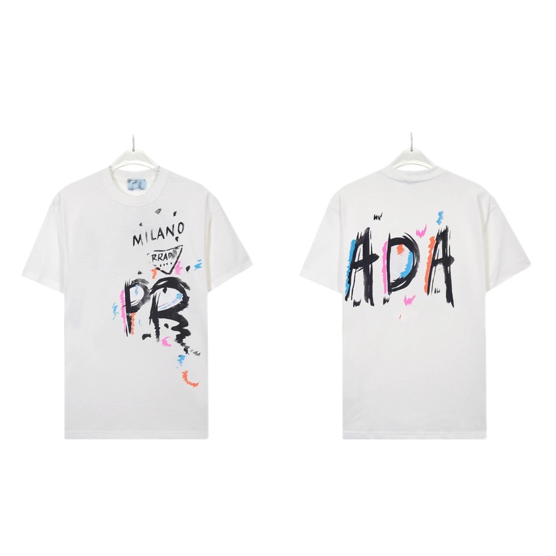 Prada Graffiti Street Style White Short-sleeved T-shirt