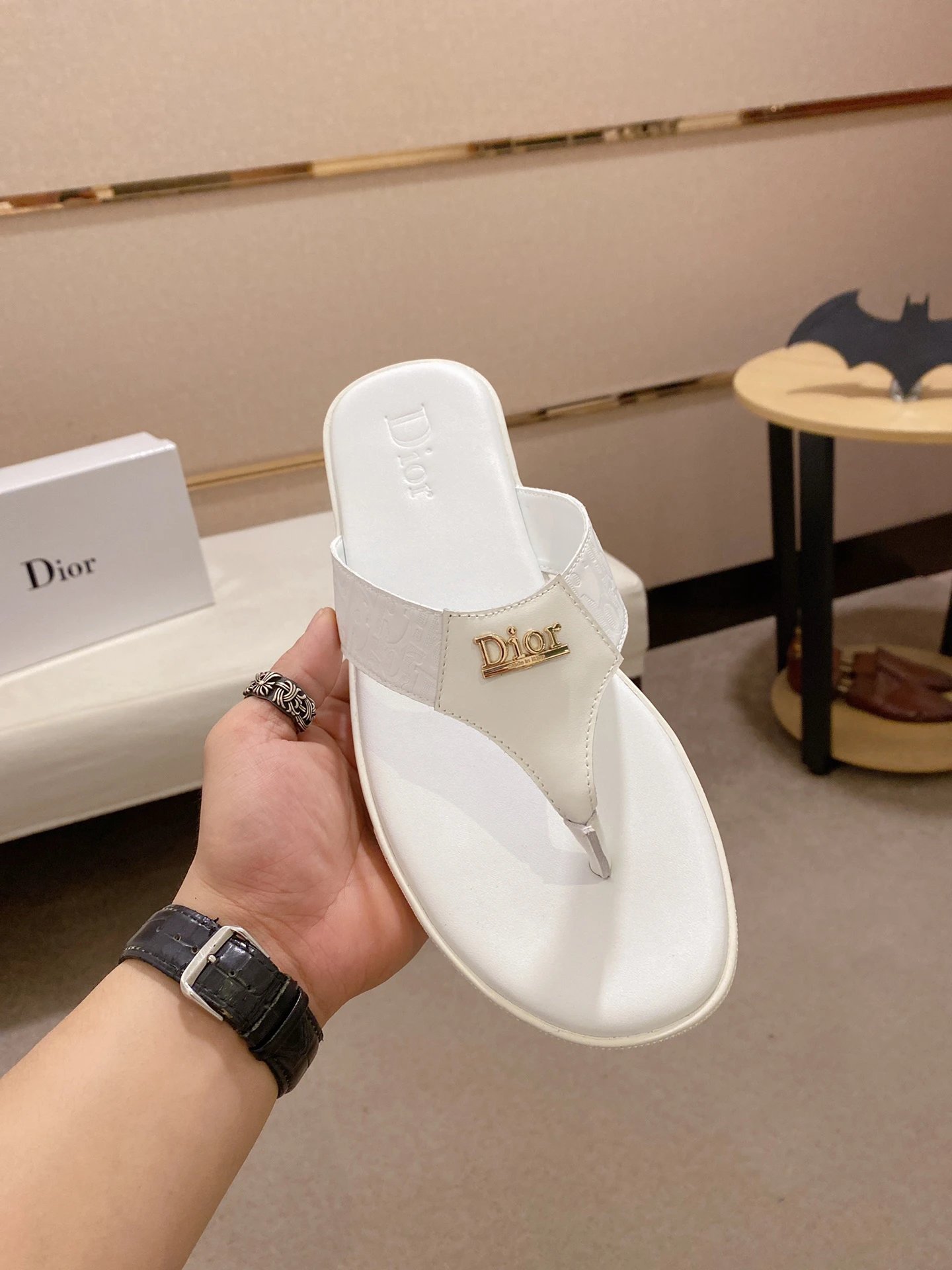 Dior Oblique Casual Style White Flip-Flops