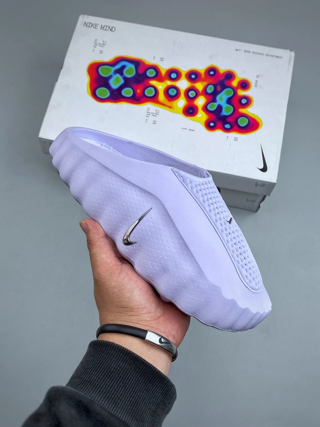 Nike Lavender Foam Mules and Layered Side Panels