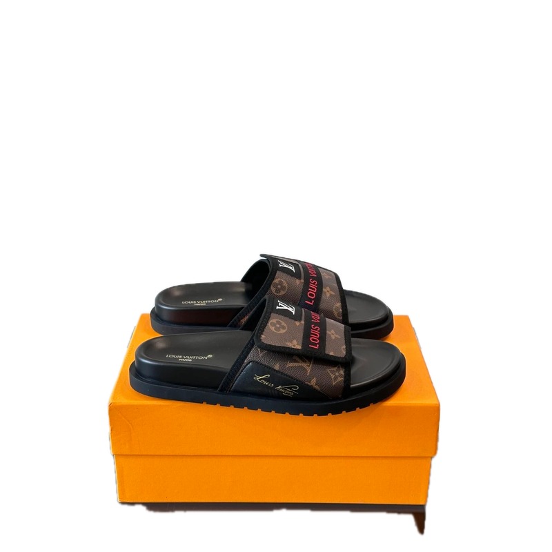 Louis Vuitton Classic Monogram Light Luxury Style Brown and Black Slide Sandals