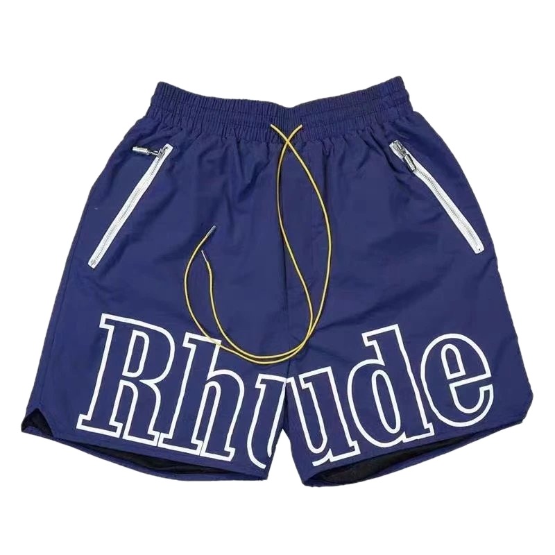 RHUDE letter-style dark blue shorts
