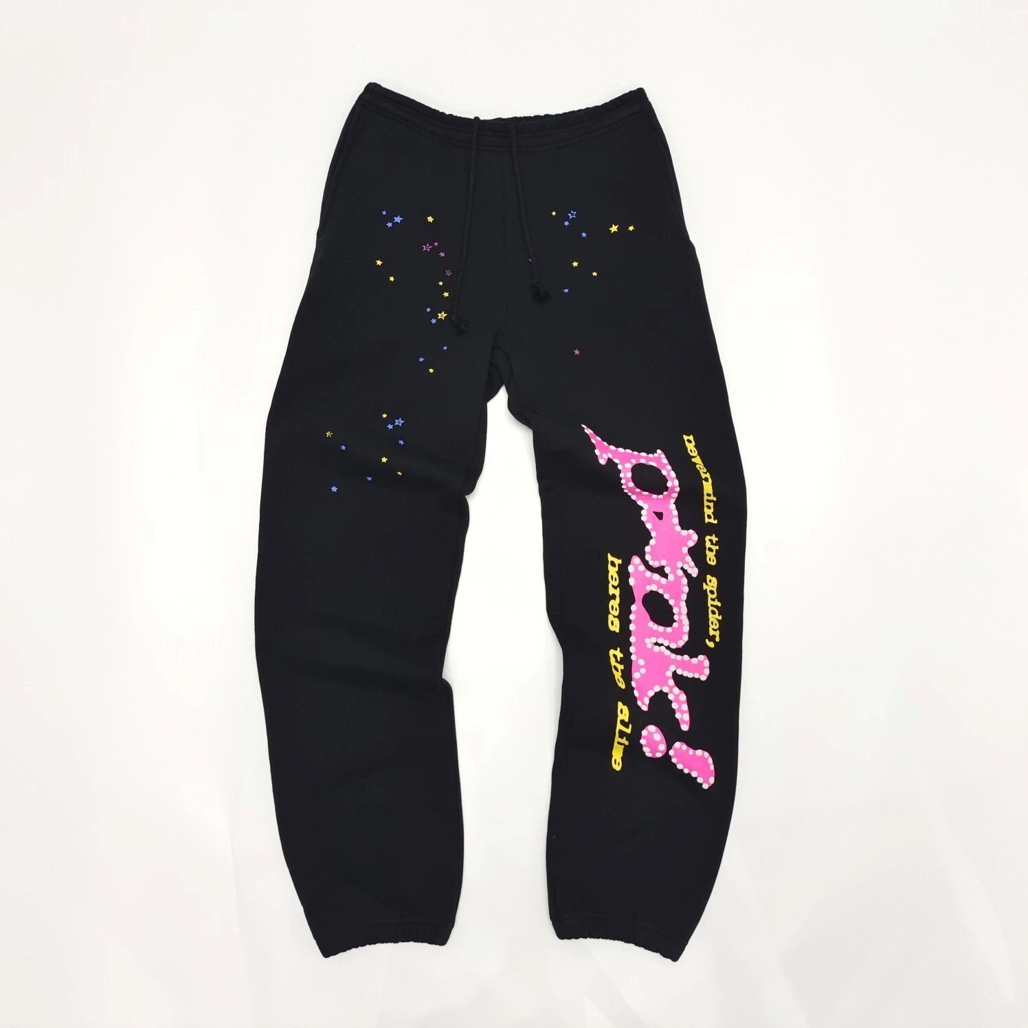 Bright Pink Side Lettering And Paint Speckles Logo Sweatpants - Sp5der Layering Edit