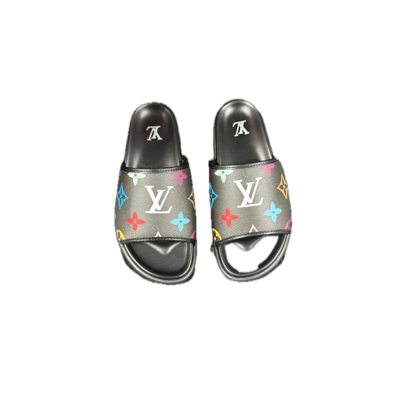 Louis Vuitton Monogram Street-style Black-based Multicolor Slide Sandals