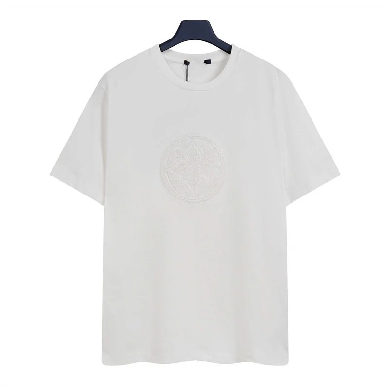 Louis Vuitton Minimalist Style White T-Shirt with Embroidered Round Logo