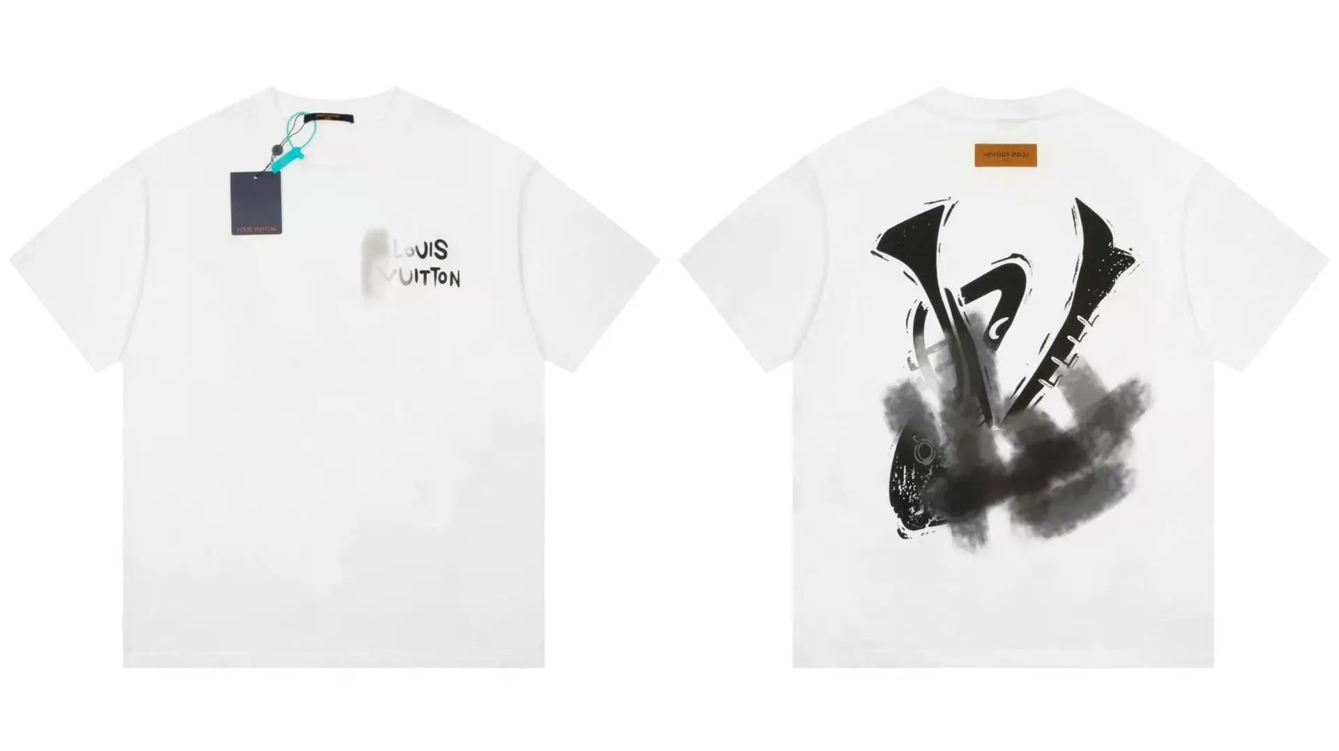 Louis Vuitton Trendy White Short-sleeve T-shirt with Ink Wash Print