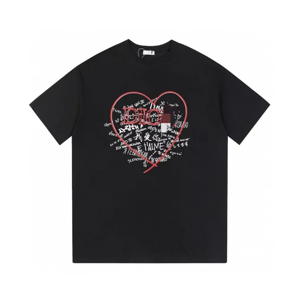 Dior Heart Graffiti Trendy Style Black T-Shirt