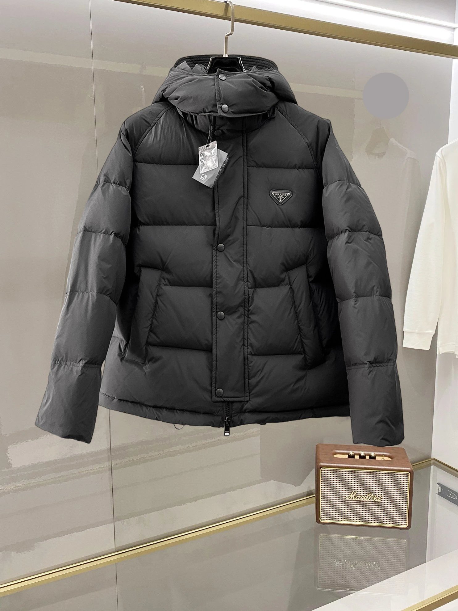 Prada Hooded Puffer Jacket with Black Hooded Logo