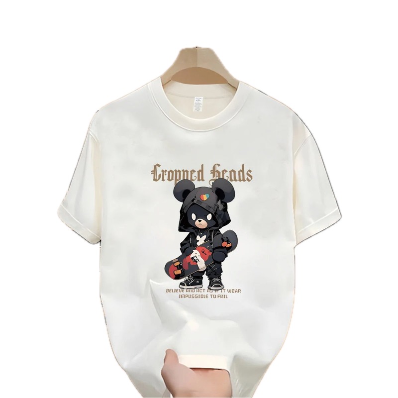 Trendy Brand Skateboarding Bear Street Style Off-white T-Shirt