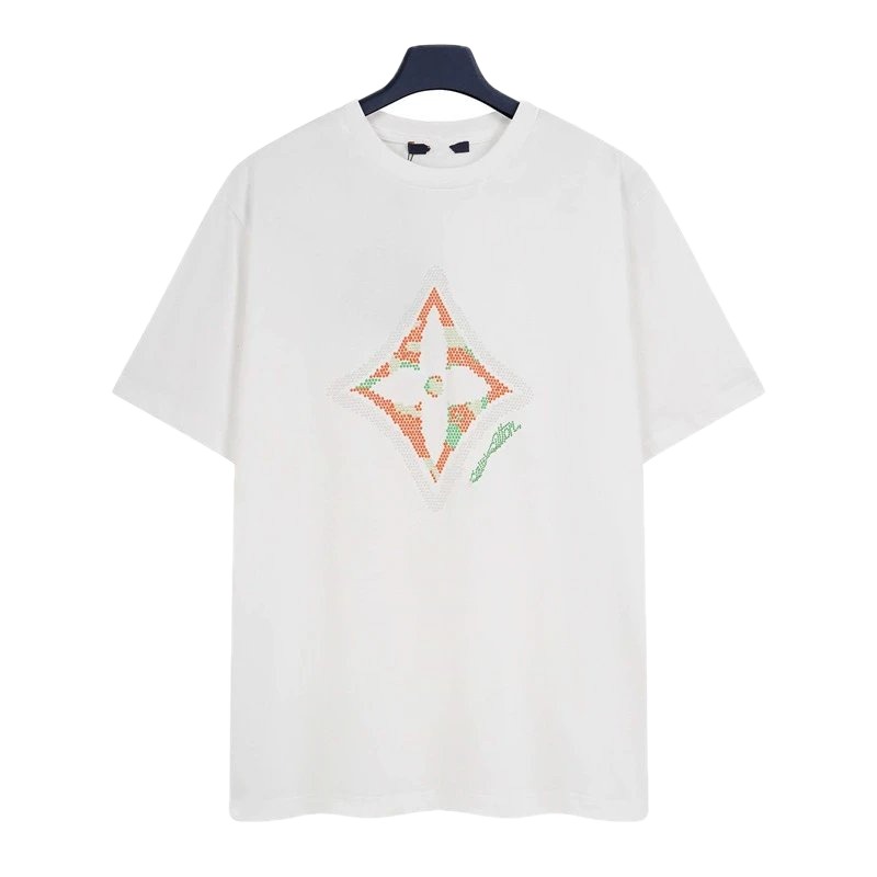 Louis Vuitton Trendy White T-Shirt with Diamond Print