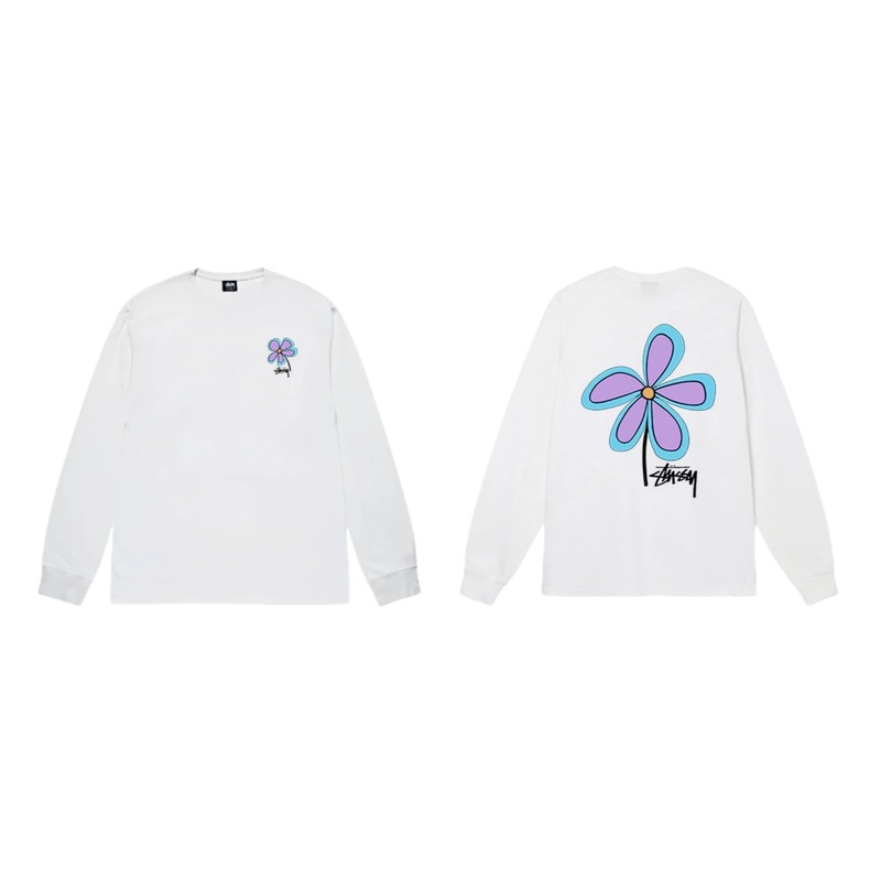 Stussy Flower Print Style White Long T-shirt