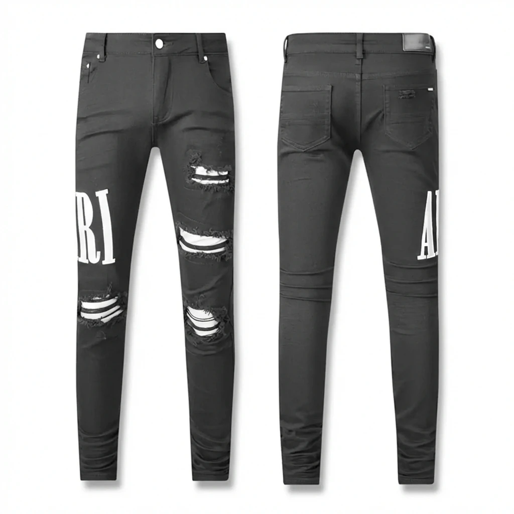 AMI Trendy Black Jeans with Ripped Holes