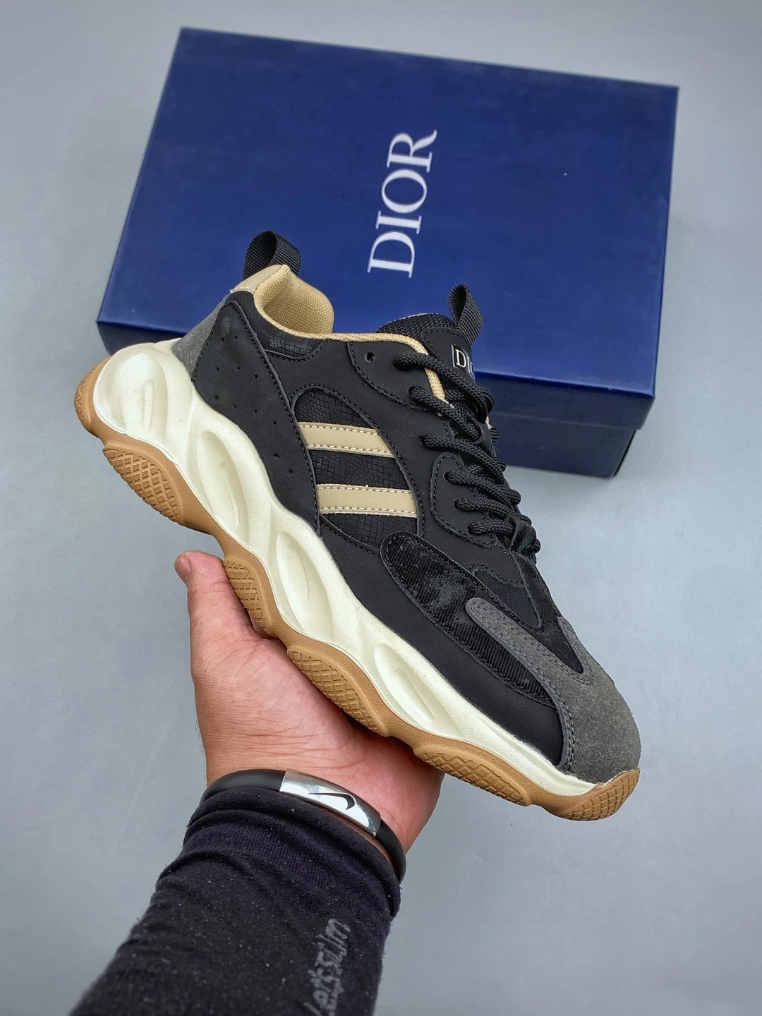 Dior Black and Cream Chunky Sneakers Highlighting Tonal Toe Panel