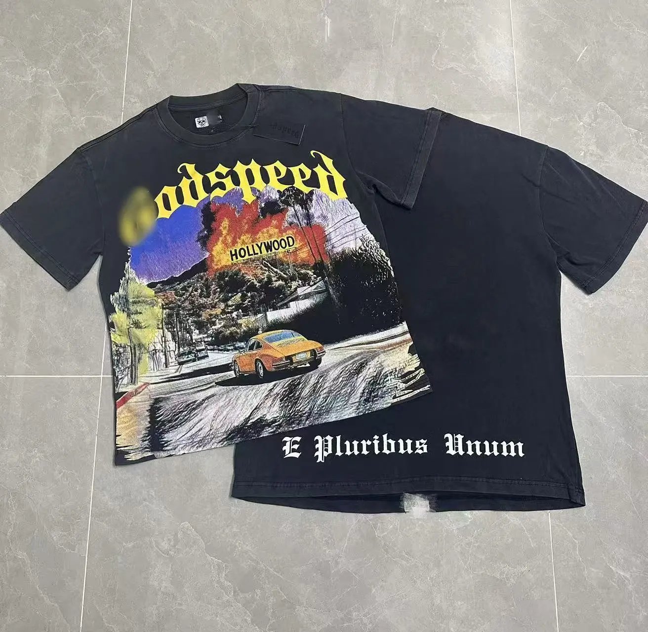 Godspeed Hollywood Print Vintage Black T-Shirt
