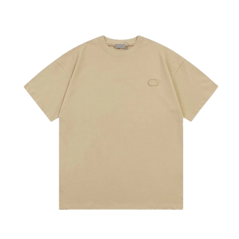 Dior Embroidered Minimalist Style Khaki Short-sleeve T-shirt