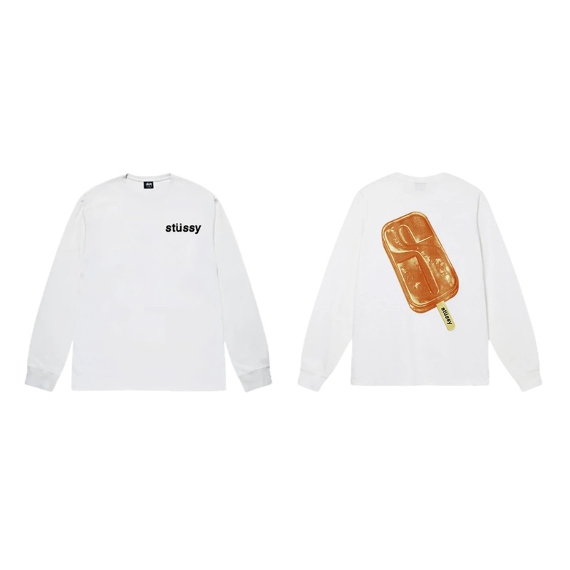 Stussy S Ice Cream Print Style White Long-Sleeve