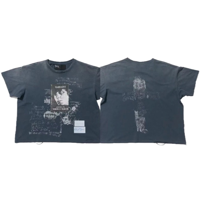 Paly Hollywood Portrait Graffiti Vintage Washed Grey T-shirt