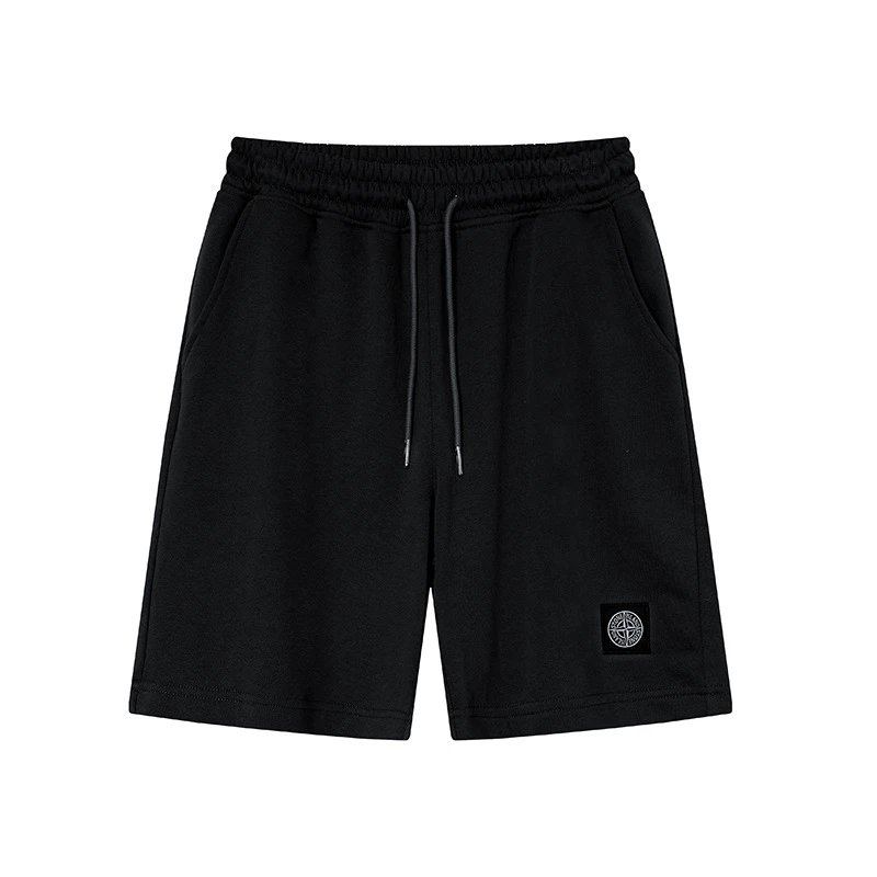 Stone Island Badge Casual Style Black Sports Shorts