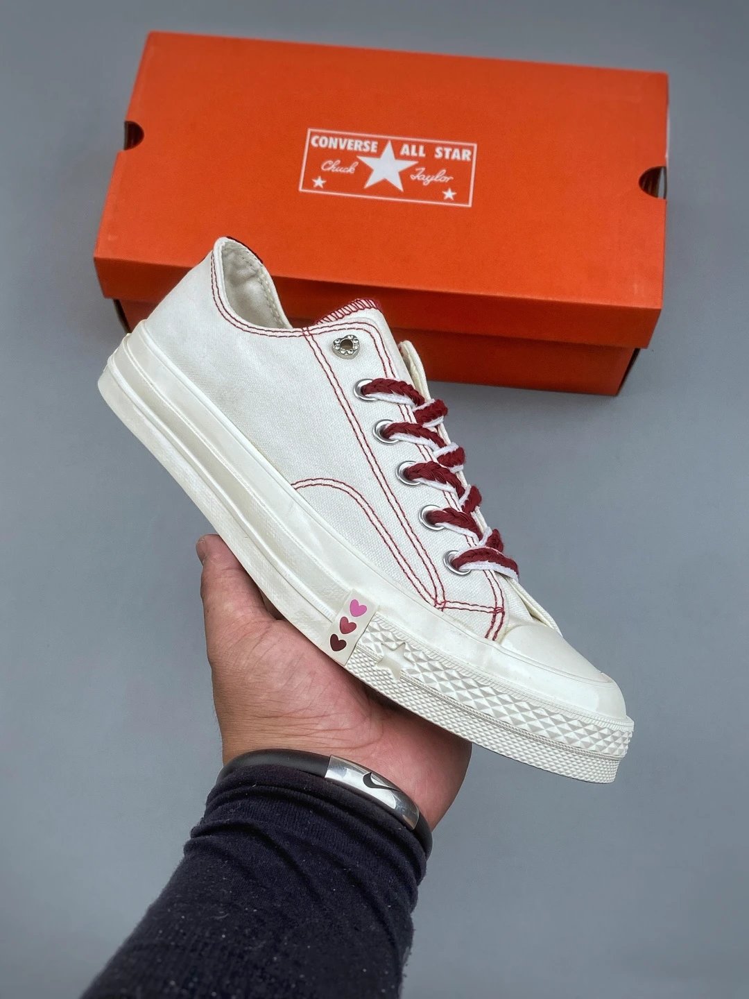 Converse Cream and Red Canvas Low-Tops, Classic Foxing