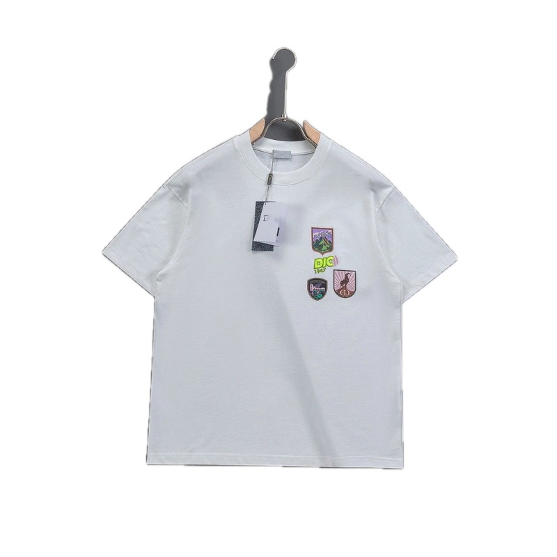 Dior Embroidered Badge Casual Style White Short-sleeve T-shirt