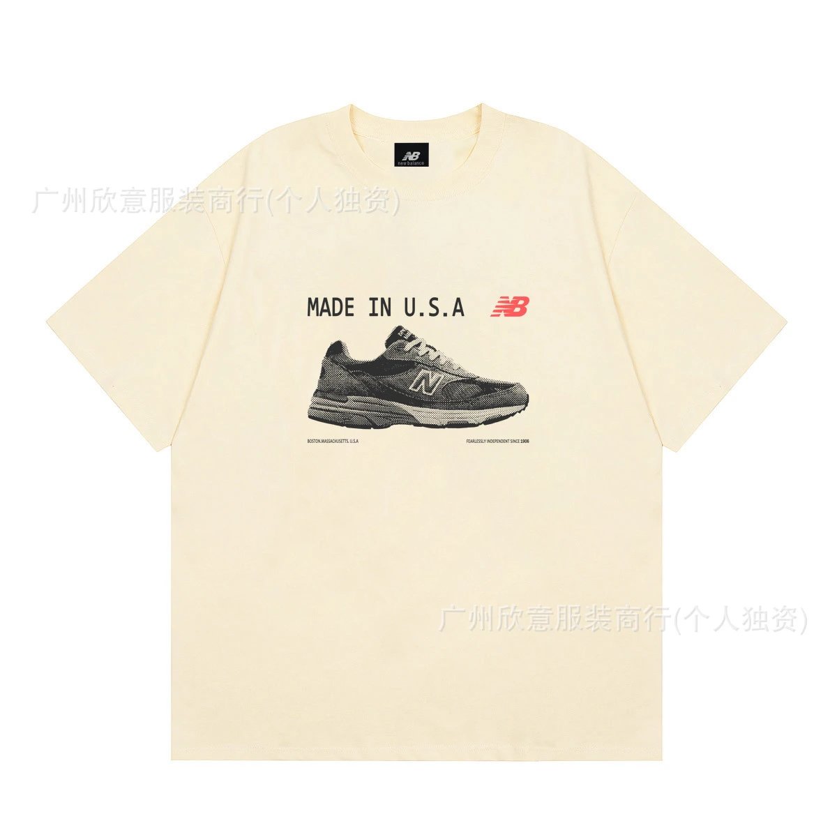 Vintage-style Beige T-Shirt with New Balance Sneaker Print