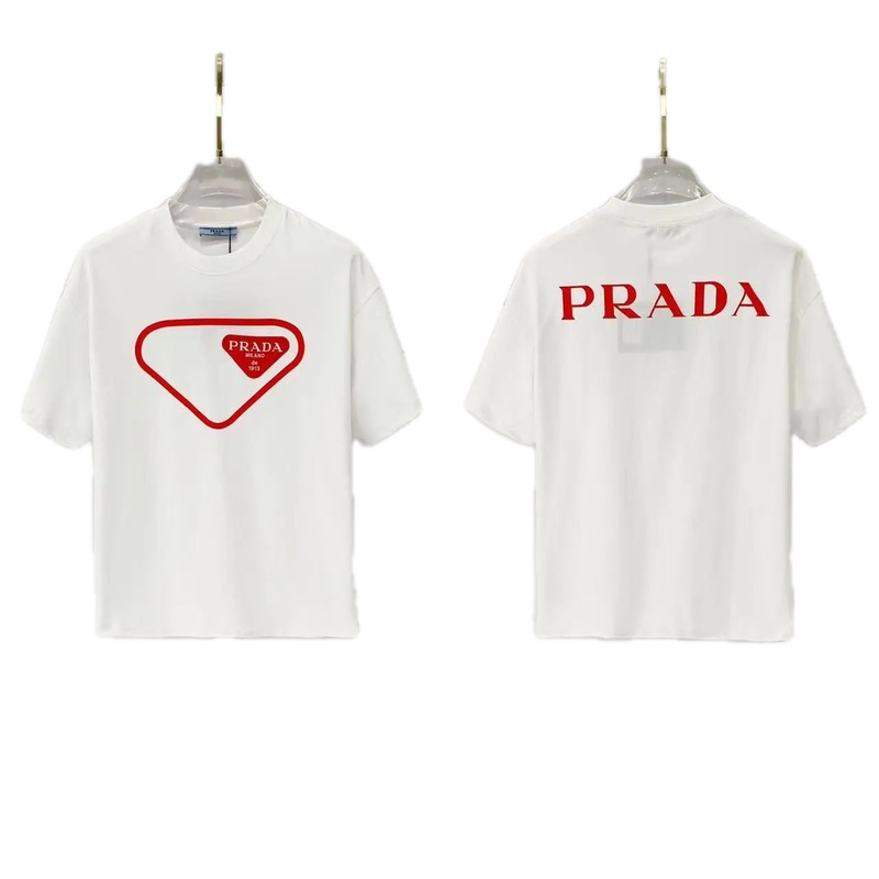 Prada Inverted Triangle Minimalist Style White Short-sleeve T-shirt