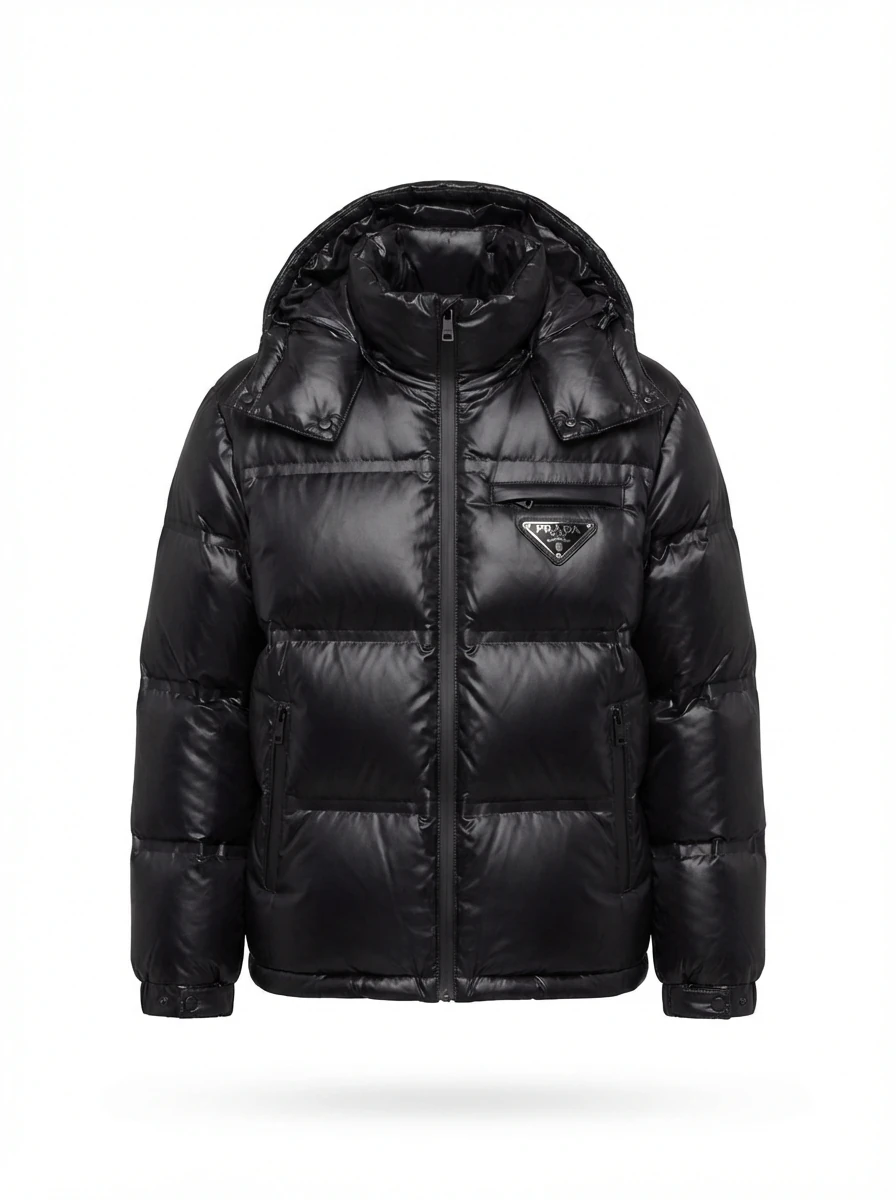 Prada triangle logo black down jacket