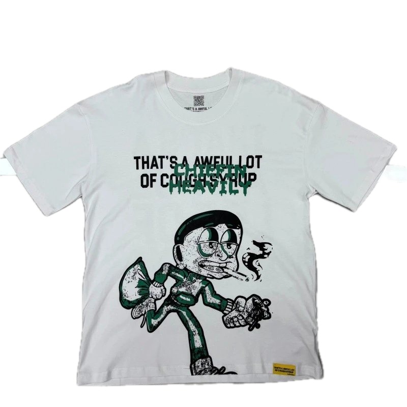 ALOCS Cartoon Print Street Style White T-Shirt