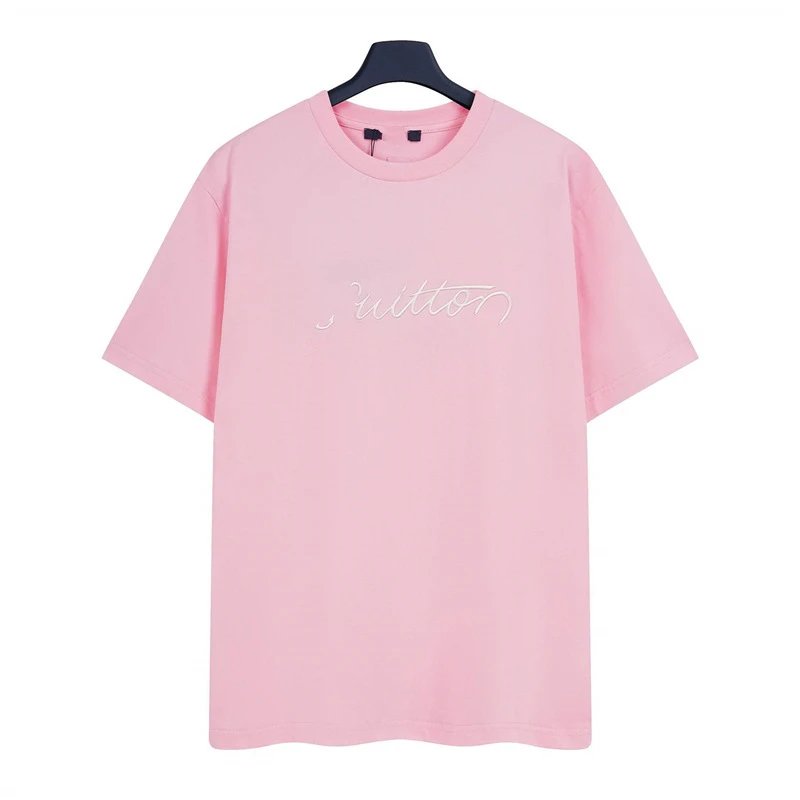 Louis Vuitton Minimalist Style Embroidered Pink T-Shirt