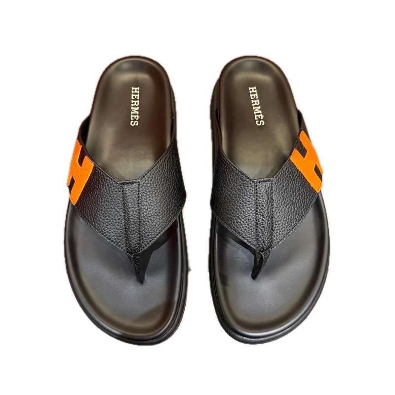 Hermès H Collection Casual Style Black & Orange Flip-Flops