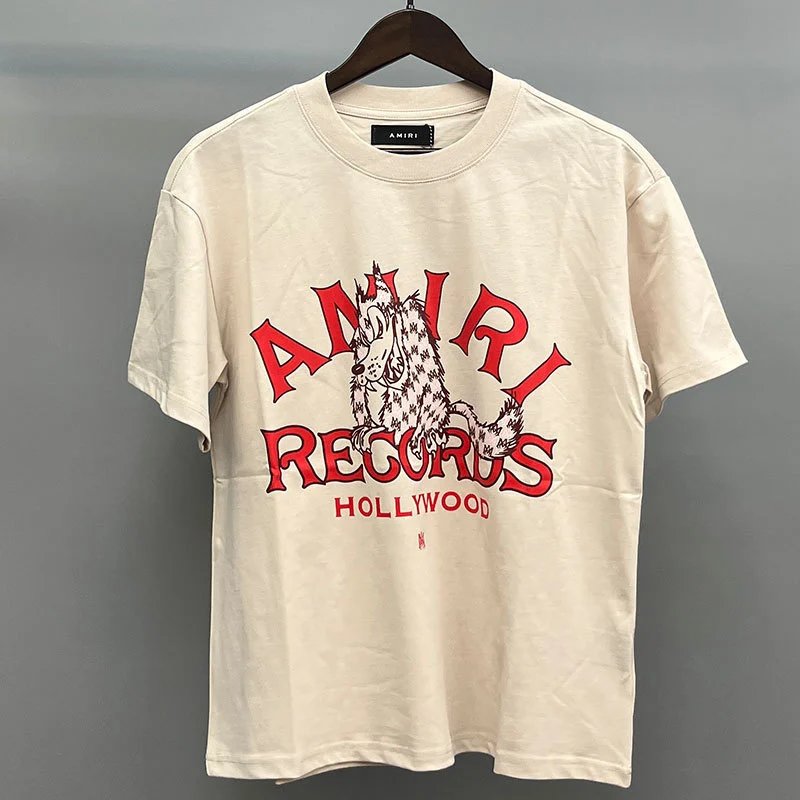 Amiri Beige Red Lettering Records Graphic T-Shirt Match Day