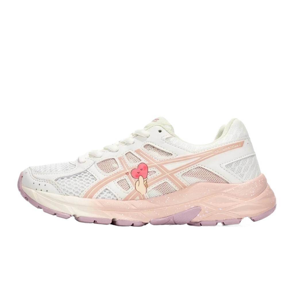 ASICS retro-style white and pink sports shoes