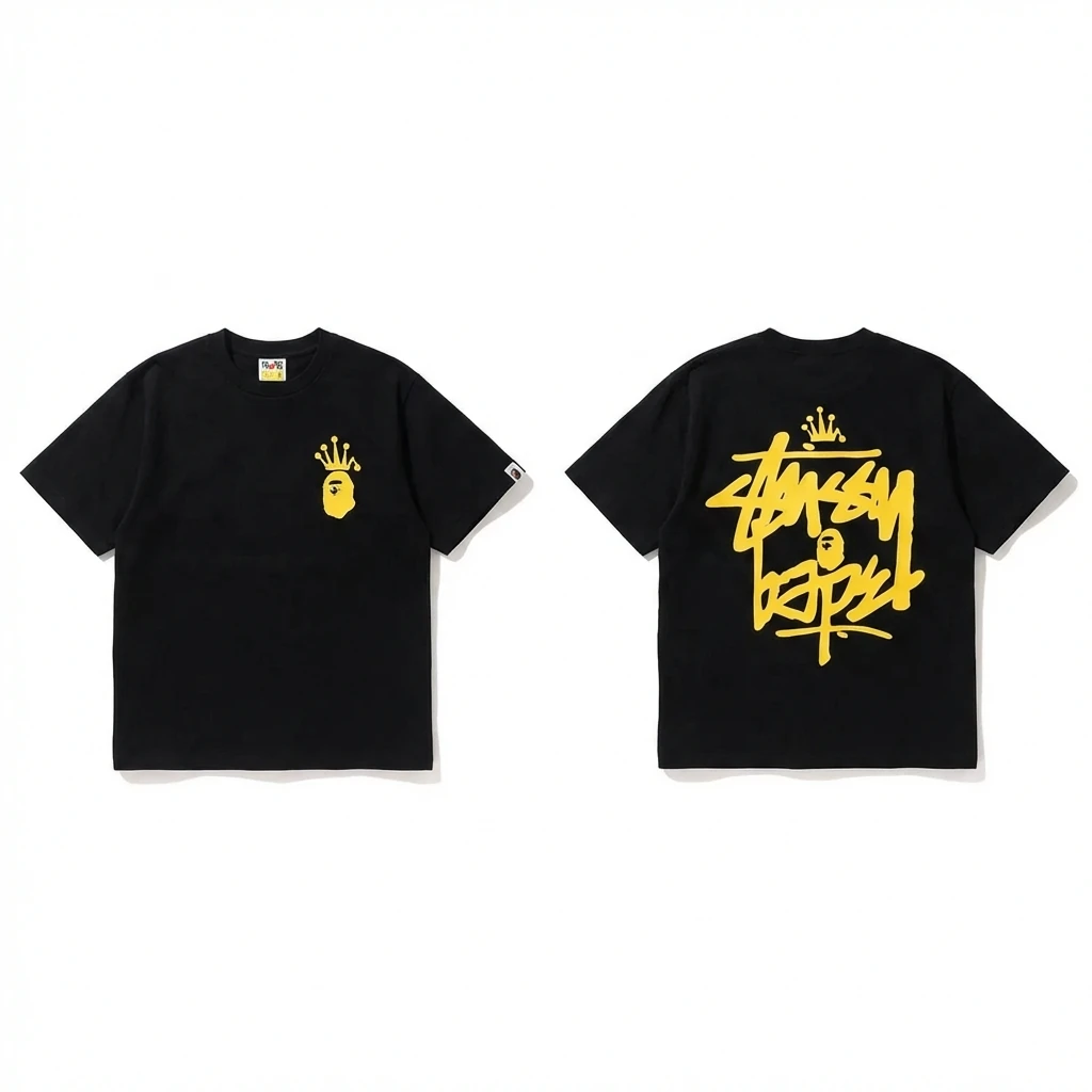 Bape Crown Graffiti Style Black T-shirt