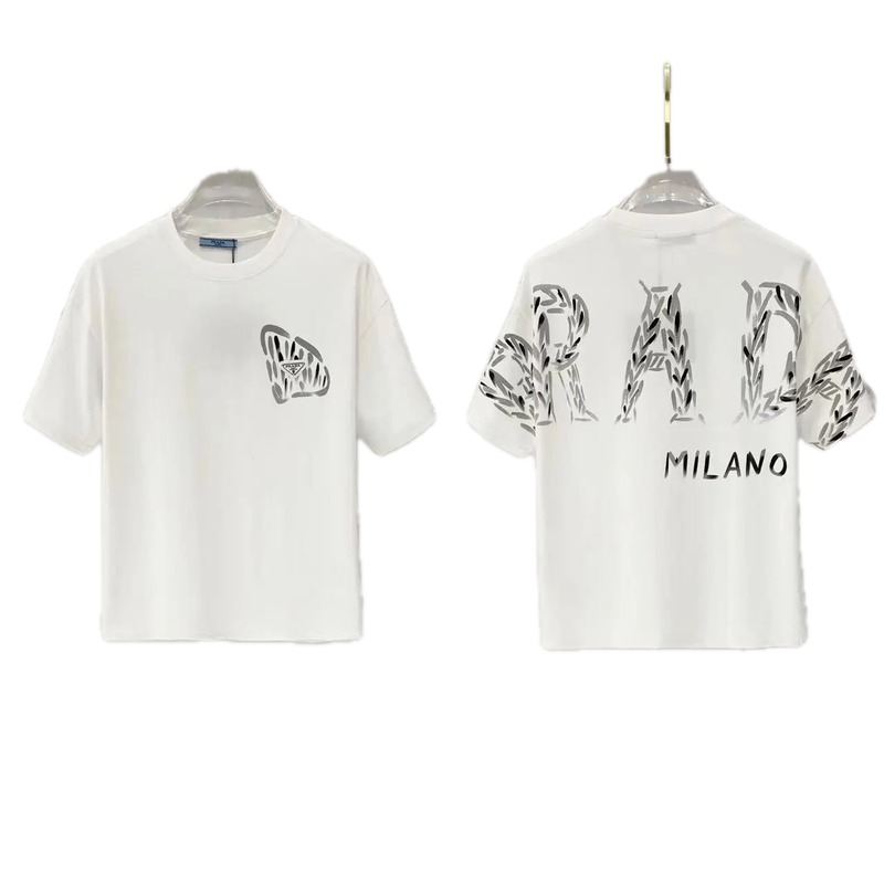 Prada Triangle Logo Trendy & Edgy Style White Short-sleeve T-shirt
