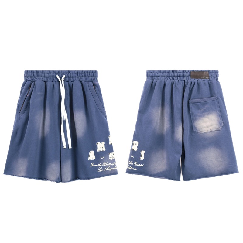 AMIRI Letter Print Street Style Washed Blue Shorts