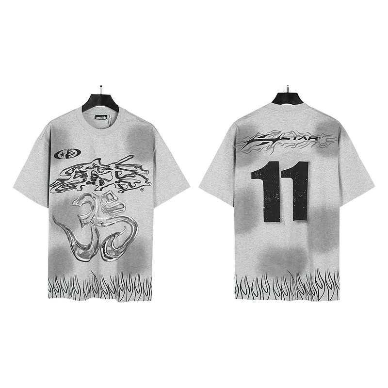 Hellstar No.11 Flame Street Style Gray T-Shirt