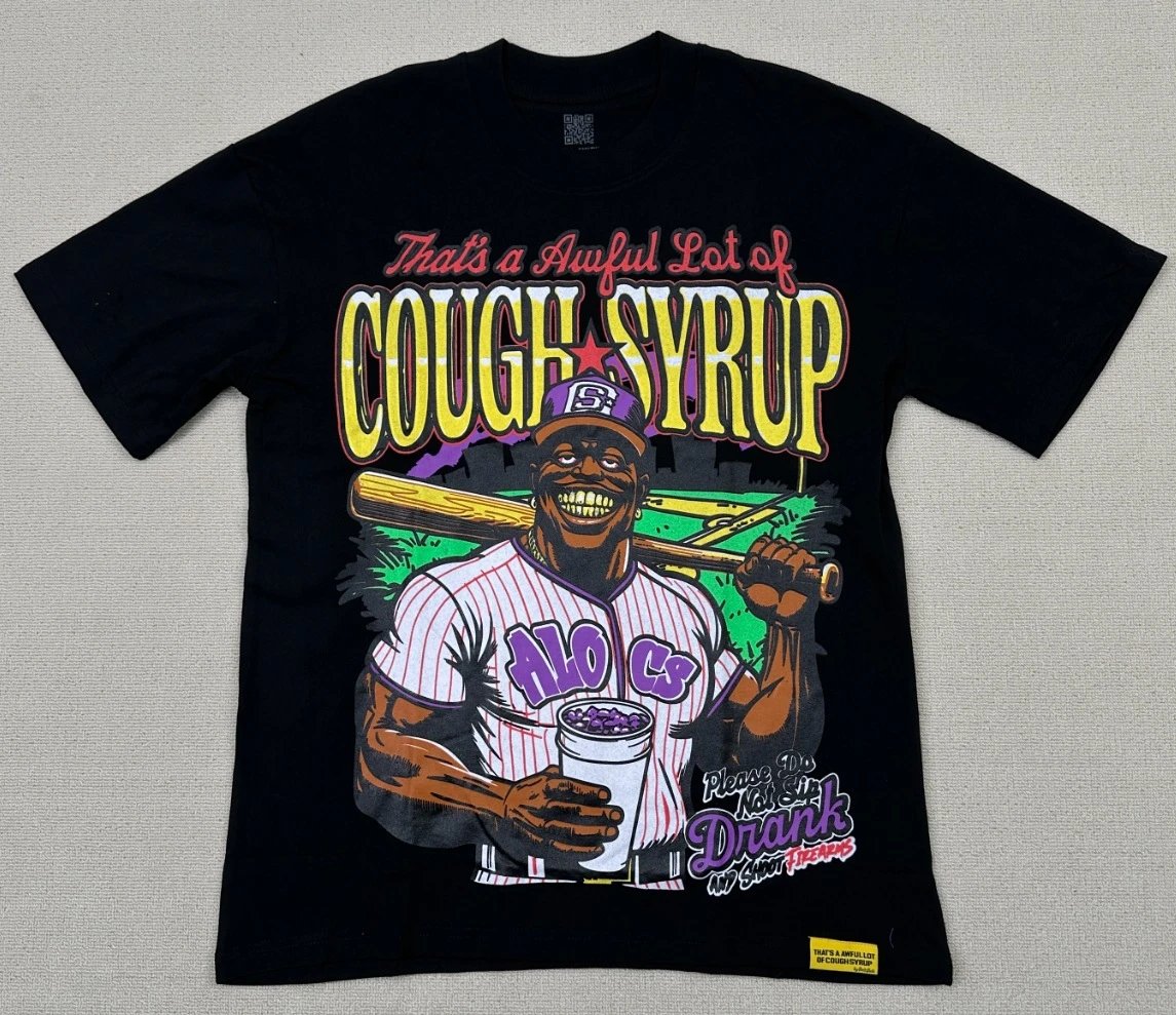 ALOCS American Retro Printed Black Short-sleeve T-shirt
