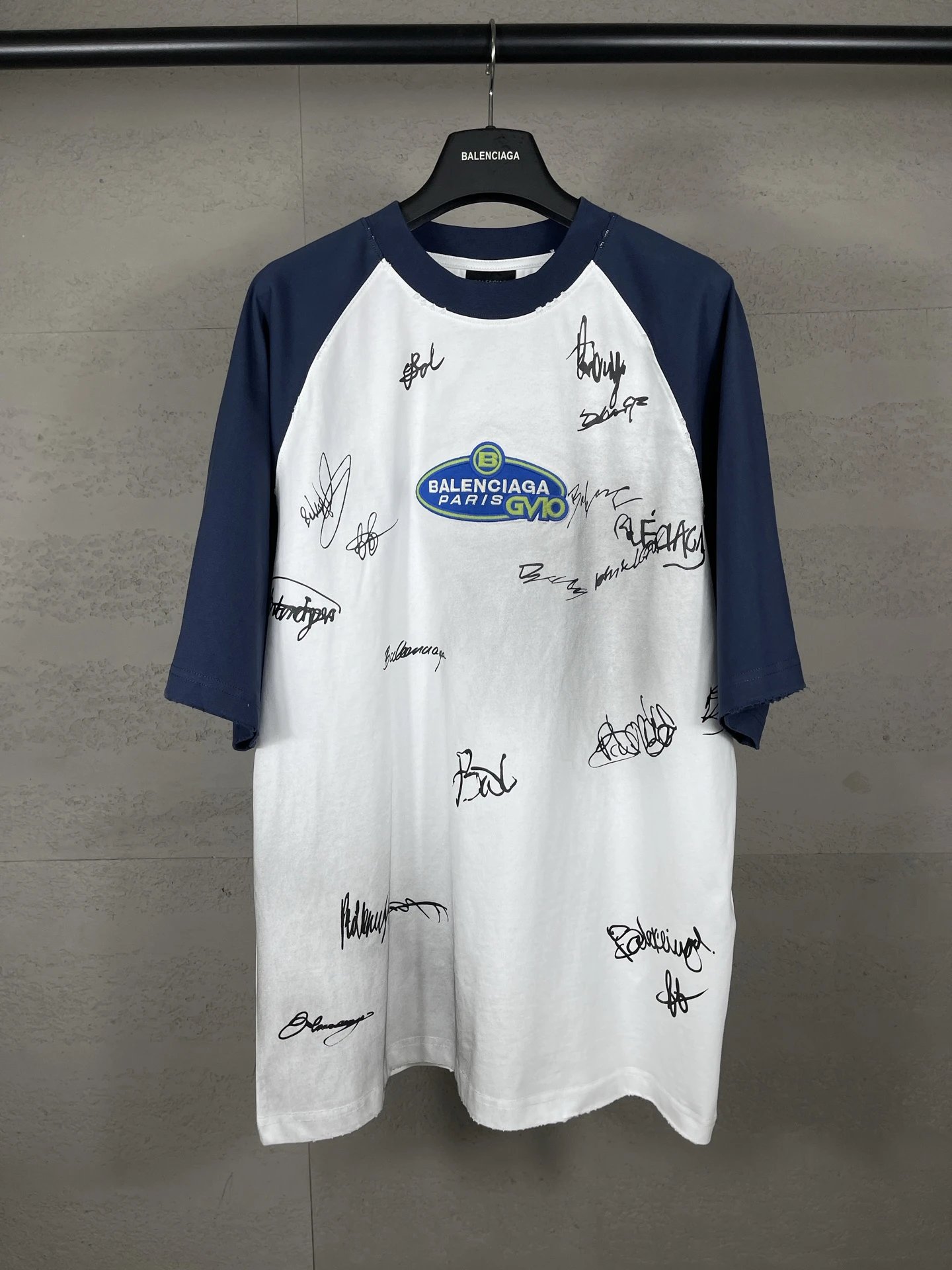 Balenciaga Blue and White Signature Style T-shirt