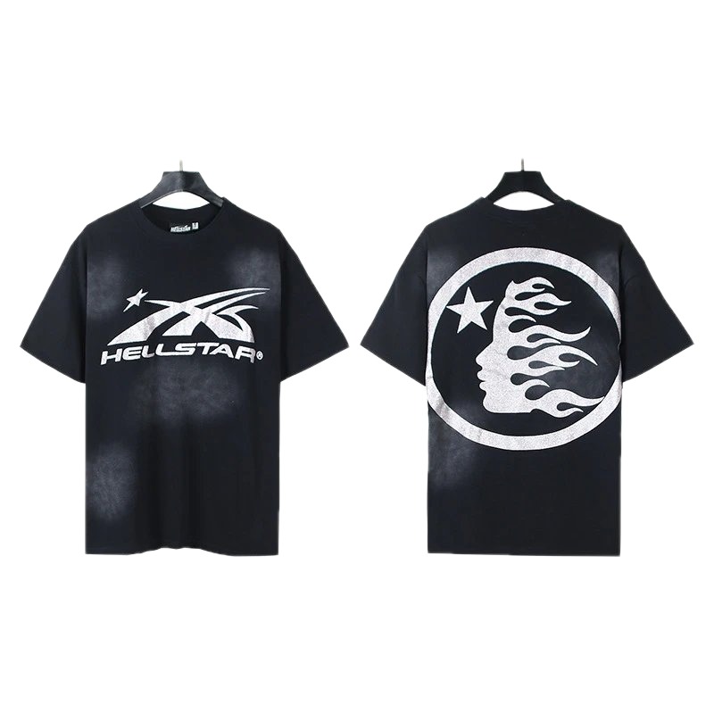 Hellstar Flame Print Street Style Black T-Shirt
