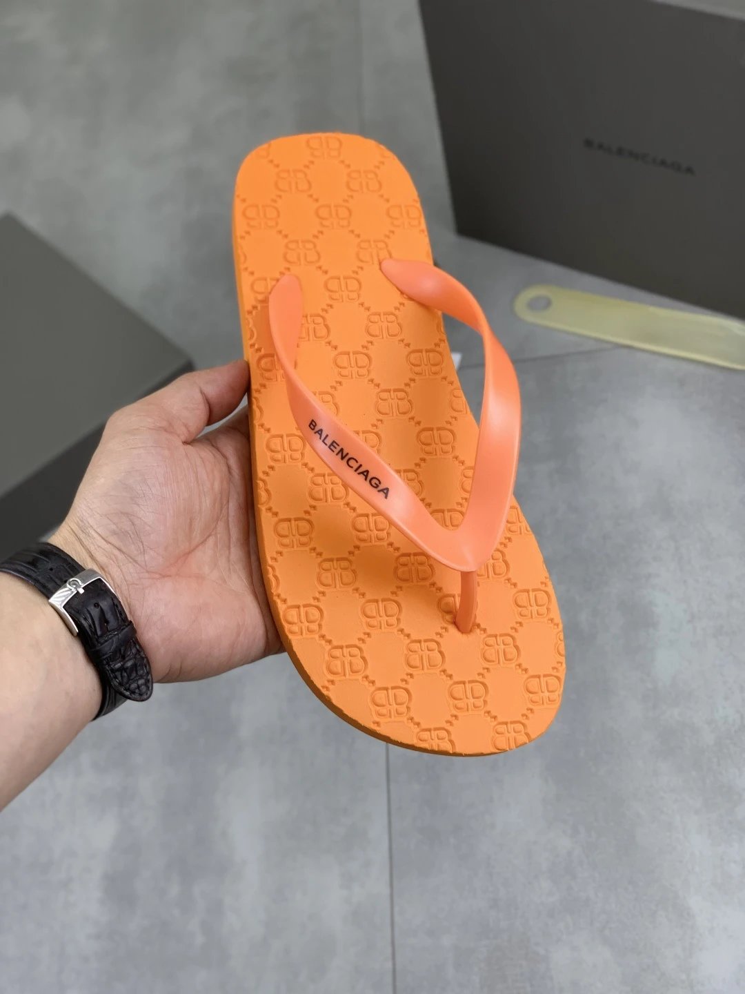 Balenciaga All-over Print Casual Style Orange Flip-Flops