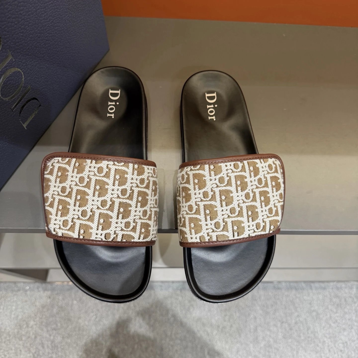 Dior Vintage-style Monogram Brown and Black Slide Sandals