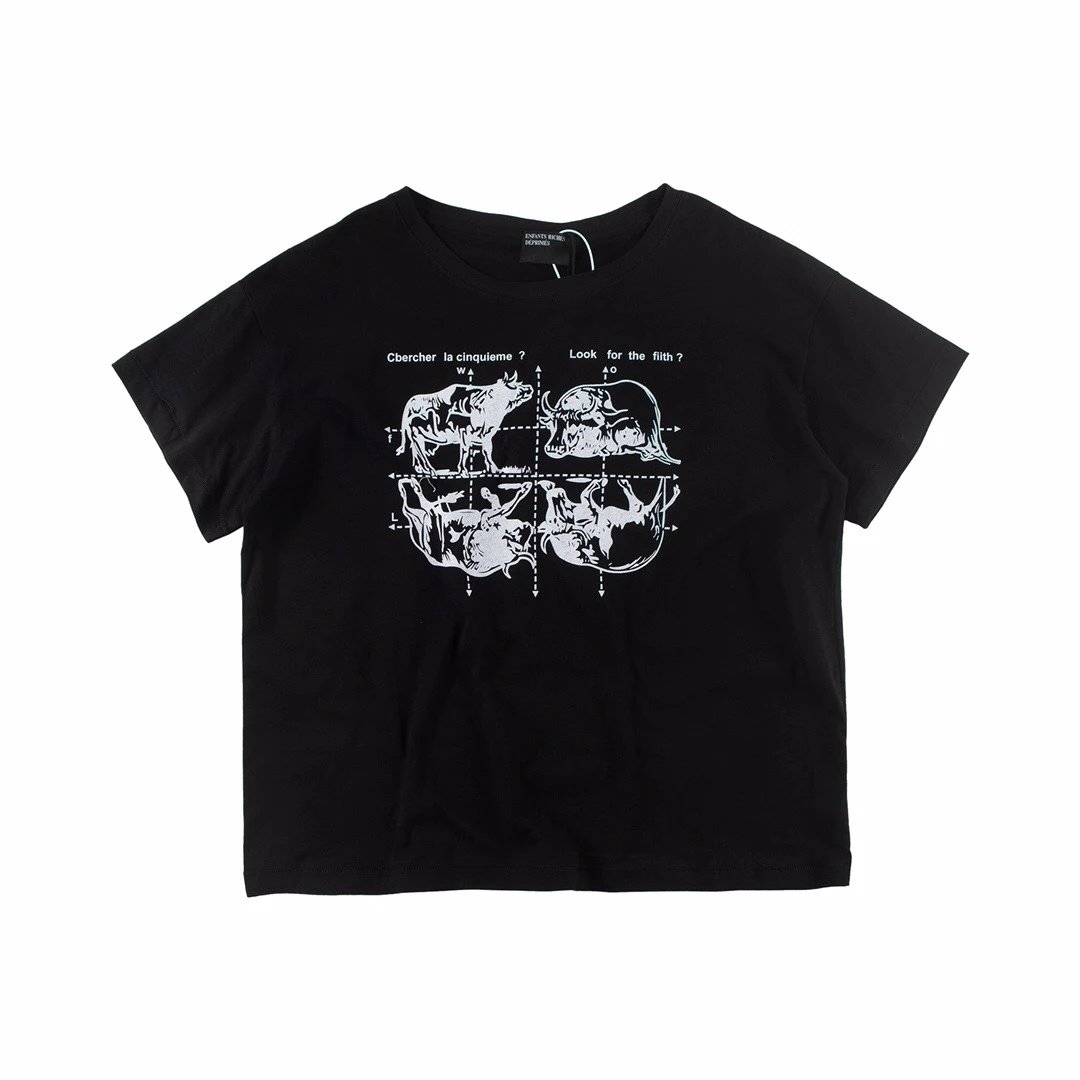ERD Bull Print Street Style Black Short Sleeve T-shirt