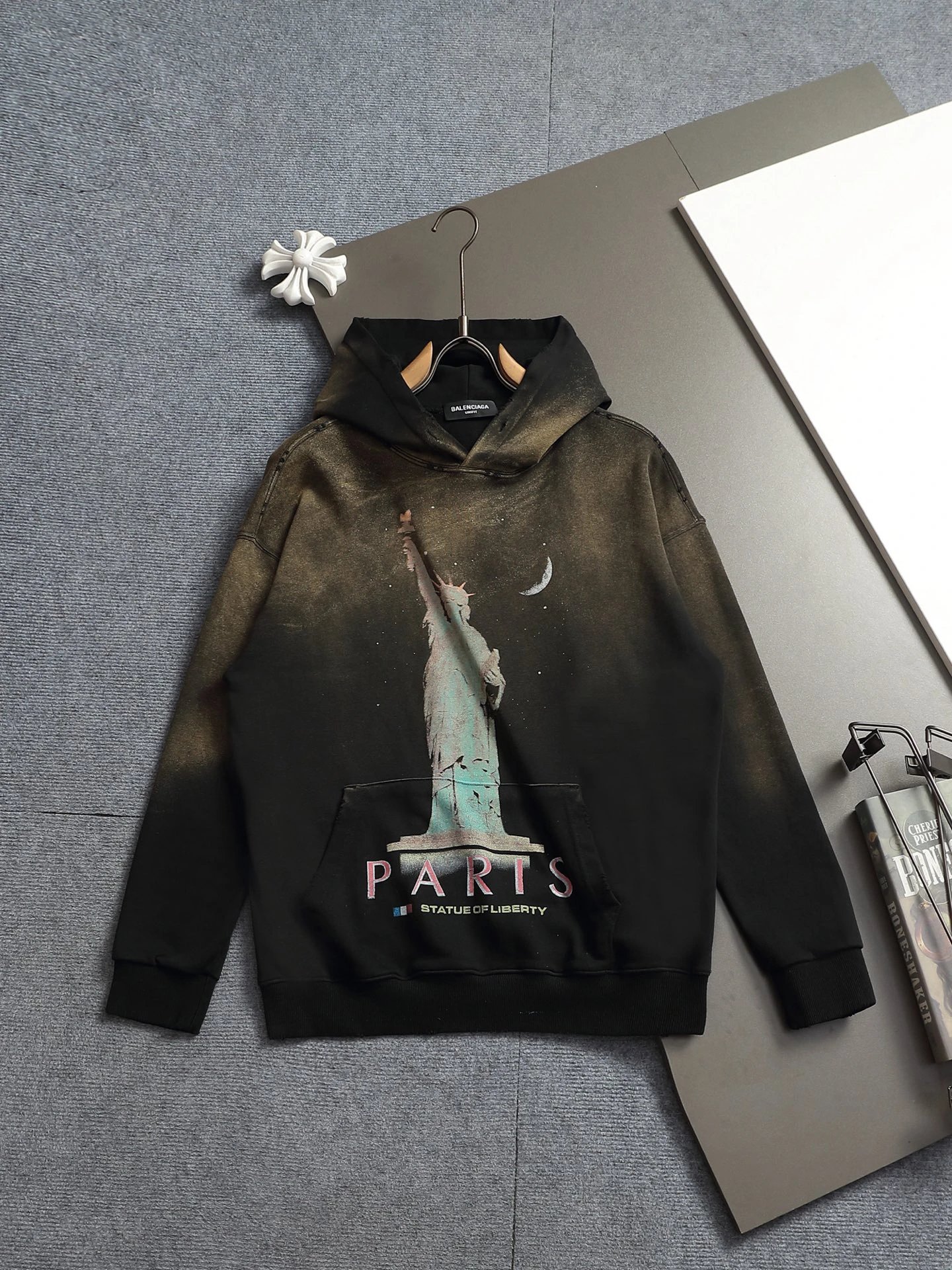 Black Hoodie with Paris Graphic Relaxed Shape Hoodie