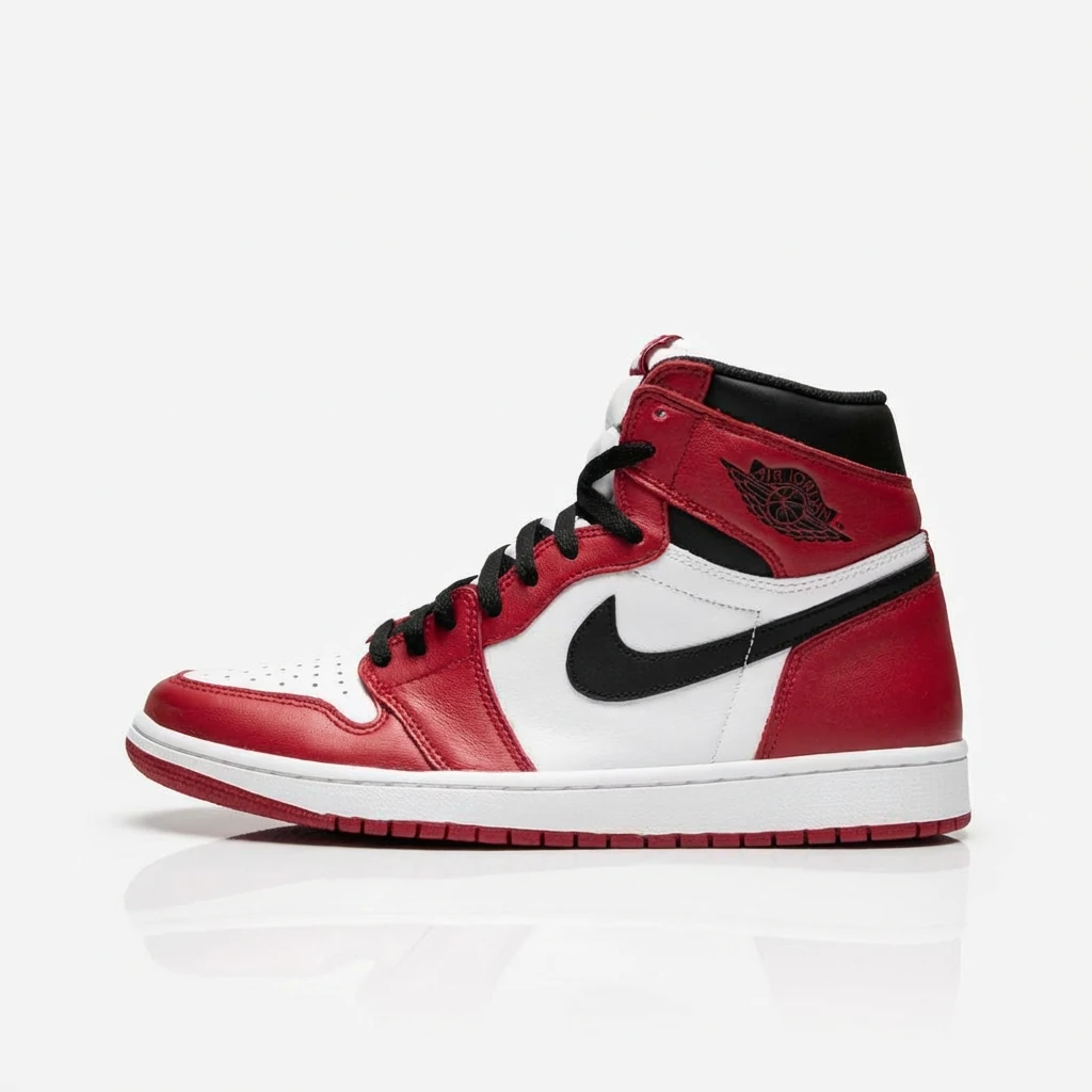 Jordan AJ1 High-Top Red, White and Black Athletic Shoes
