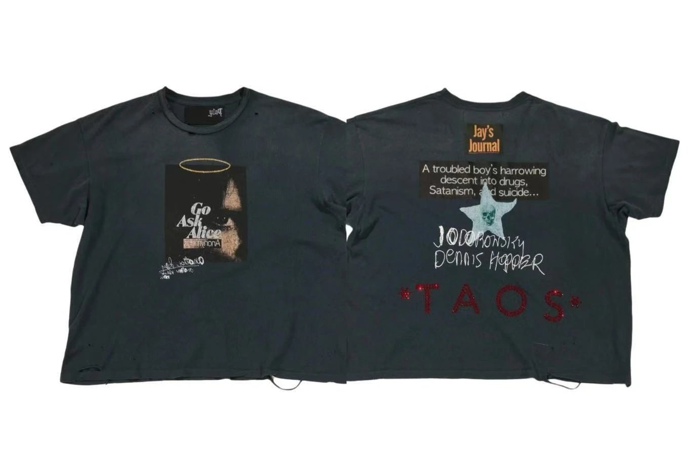 Paly Hollywood Distressed Dark Charcoal Gray Printed T-shirt