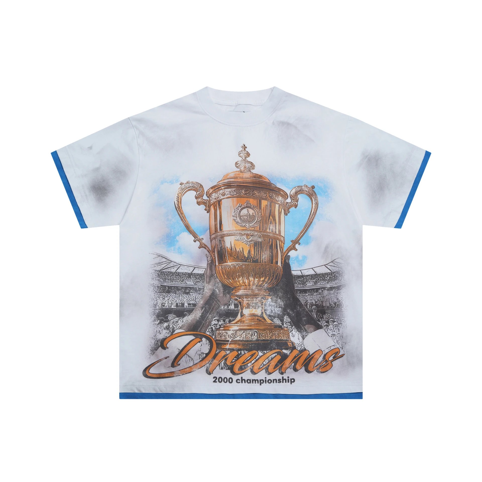 Valley Trophy Print Vintage-style White and Blue T-Shirt