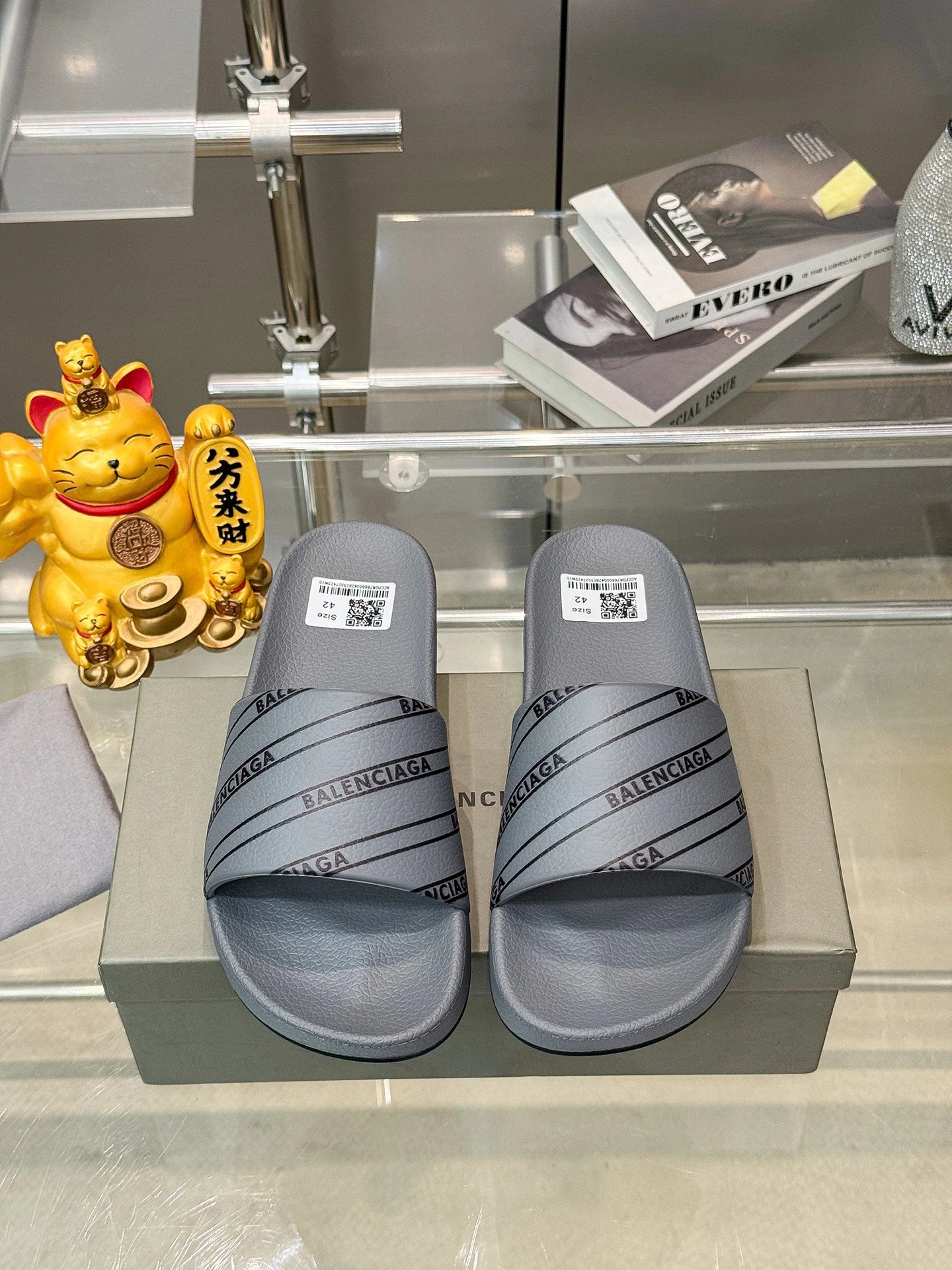 Balenciaga Twill-Printed Grey Streetwear Slides