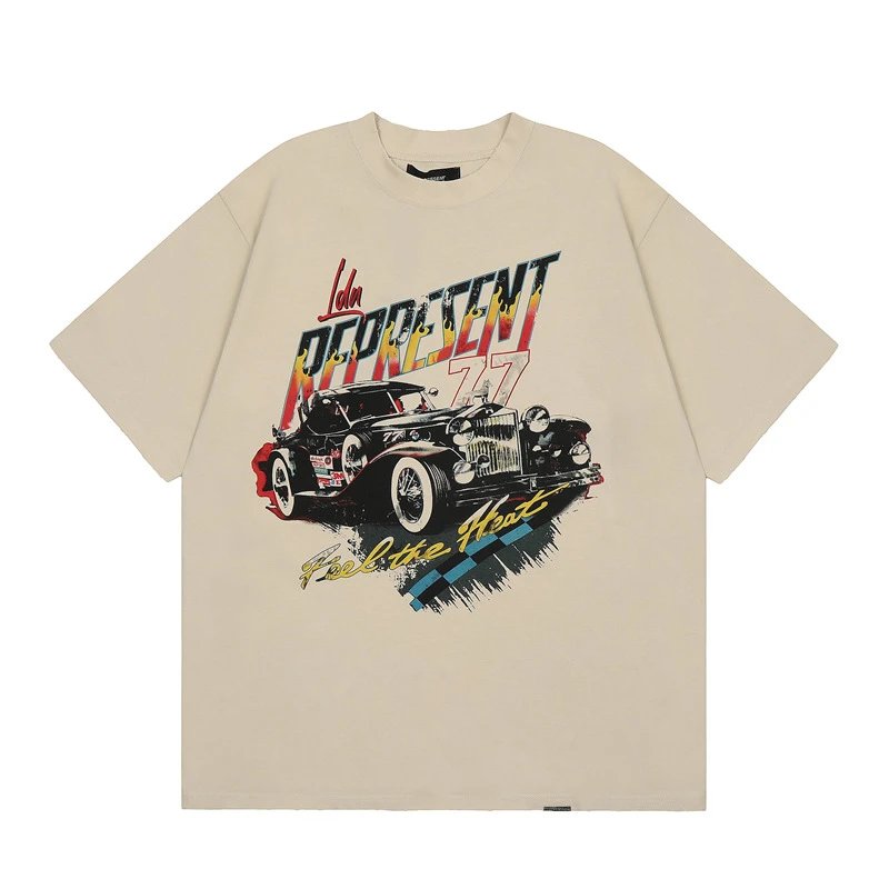 Represent Vintage Classic Car Printed Beige Short-sleeve T-shirt