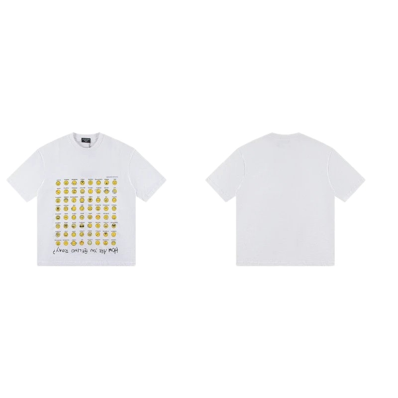 Balenciaga Smiley Face Printed Street Style White T-shirt