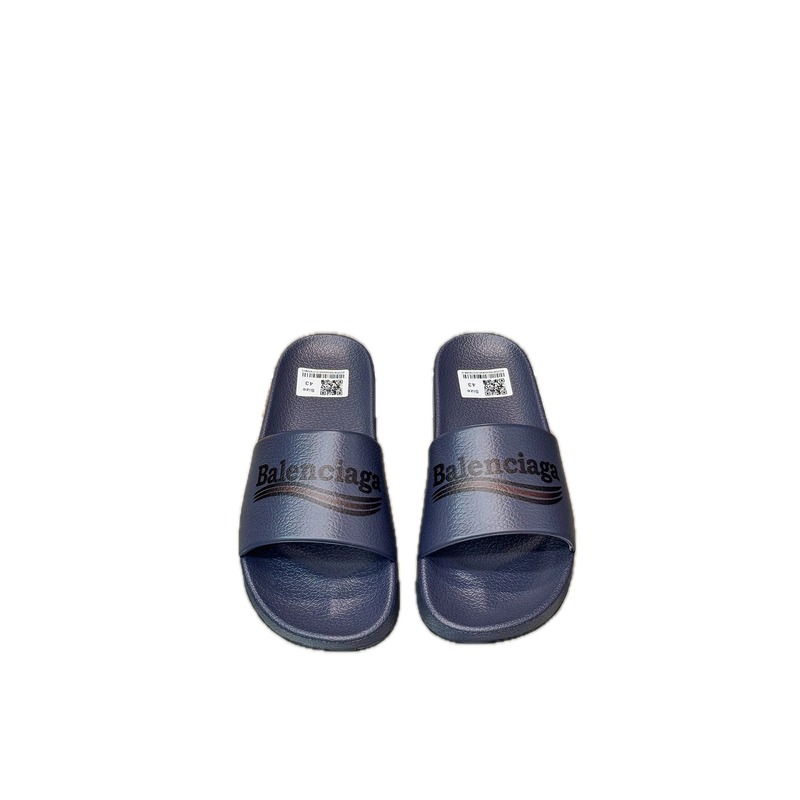 Balenciaga Letter Print Casual Style Navy Blue Slides